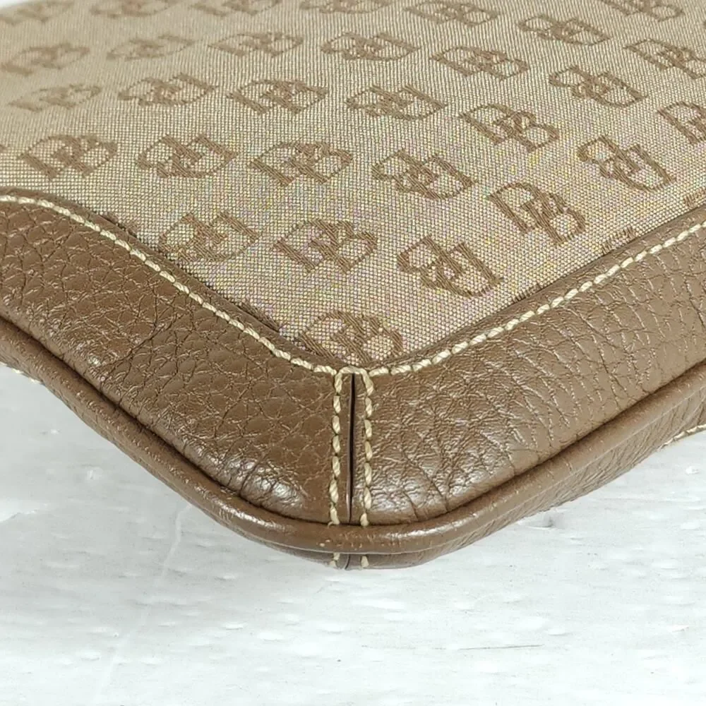 Dooney & Bourke Vtg Brown Canvas Leather Monogram Slim Mini Shoulder Bag Purse